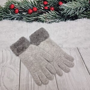Angora wool gloves, lined gloves, warm and thick womens winter gloves. Light grey