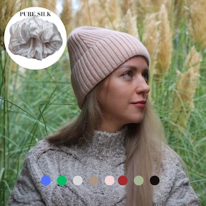 Cashmere & 100% PURE SILK Lined Hat for Women – Winter Beanie for Curly or Thick Hair, Frizz-Free, Luxury Gift, Best Silk-Lined Beanie