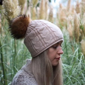 Frauen Winter Kaschmir Slouchy Fuchs Pelz Pom Pom Hut, Kaschmir Doppelschicht warme Mütze, Geschenk für sie