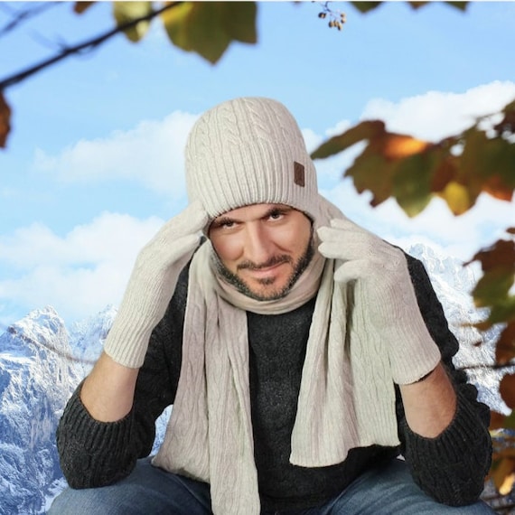 Set Invernale Uomo: Berretto In Maglia, Sciarpa Lunga E Guanti Touch Screen – Termico, Con Fodera In Pile – Regalo Natale