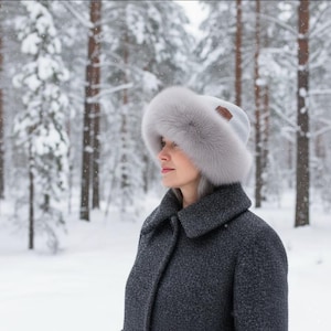 Women’s Winter Cashmere Double Layer Hat – Elegant Faux Fur Trim Beanie, Warm & Stylish Gift for Her