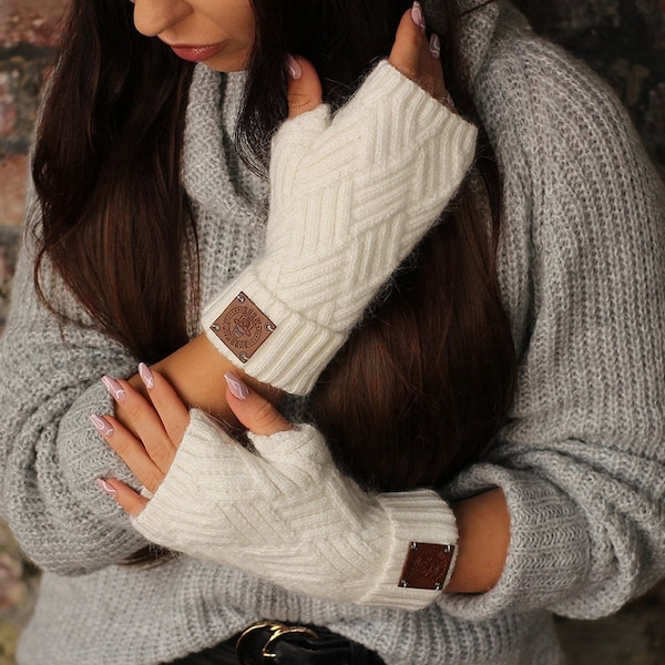 Fingerlose Handschuhe aus Kaschmir für Damen, weiche, stilvolle und warme fingerlose Handschuhe aus Kaschmir, Geschenk für sie