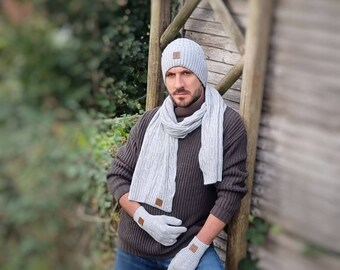 Cashmere Set for Men: Hat Gloves Scarf 
