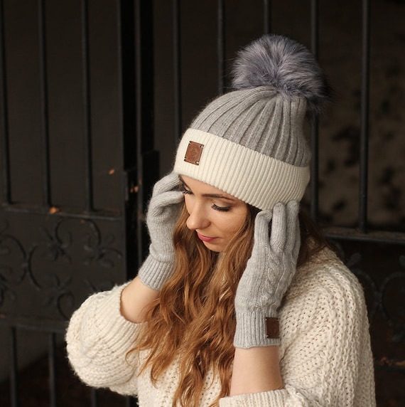 White Beanie Hat with Natural Pom | Love Your Melon