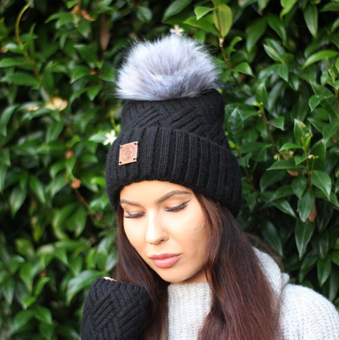 Cashmere Faux Fur Pom Pom Hat Womens Cashmere Beanie Cozy Etsy UK
