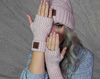 Women's Cashmere Fingerless Gloves, Soft and Warm Cozy Winter
