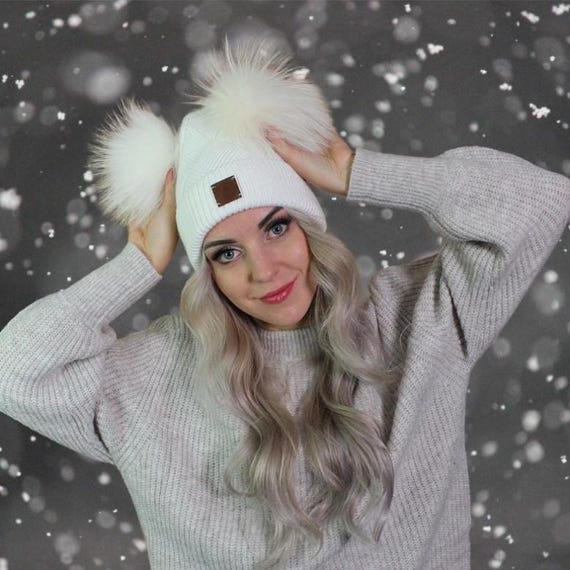 Cashmere White Hat, White Cashmere Beanie, Knit Hat, Real  display picture 3