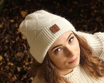 Women's winter cashmere hat, Solid colurs cashmere warm beanie, Gift for her