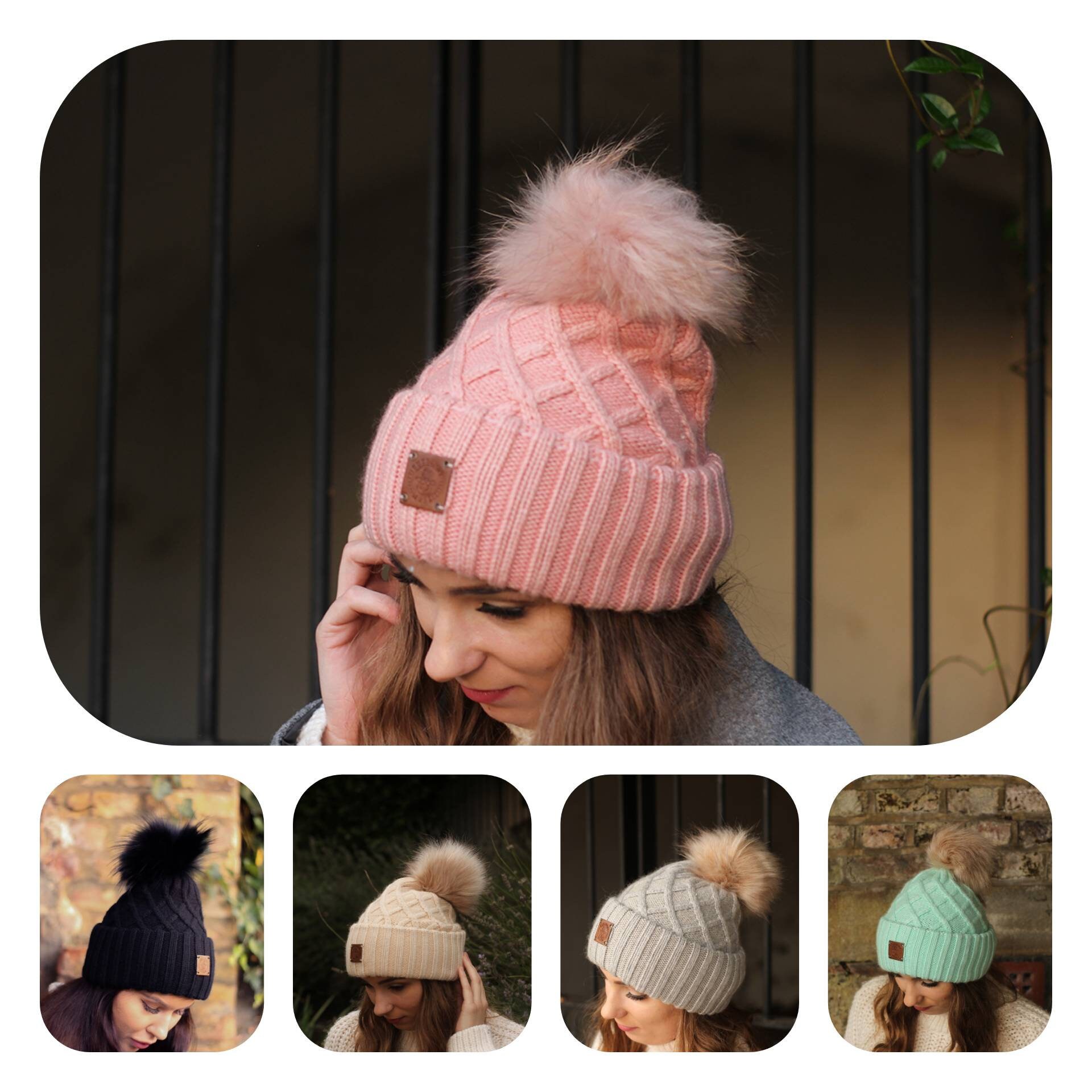 Cashmere Faux Fur Pom Pom Beanie Triple 