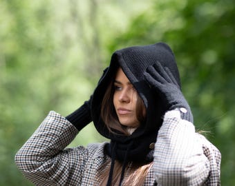 Cashmere Hooded Balaclava – Oversized Winter Hood Hat, Soft Knit Scarf, Cozy Neck Warmer, Luxury Gift for Her