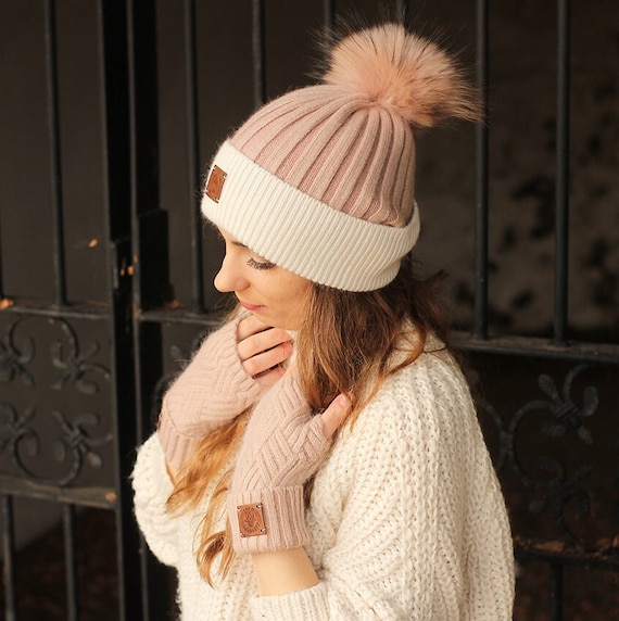 Mongolian Cashmere Pom Pom Beanie