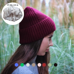 Cashmere & 100% PURE SILK Lined Hat for Women – Winter Beanie for Curly or Thick Hair, Frizz-Free, Luxury Gift, Best Silk-Lined Beanie