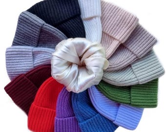 Satin-Lined Men’s Cashmere Beanie for Winter — Soft, Warm Mens Winter Satin- Lined Hat, Luxury Gift for Him
