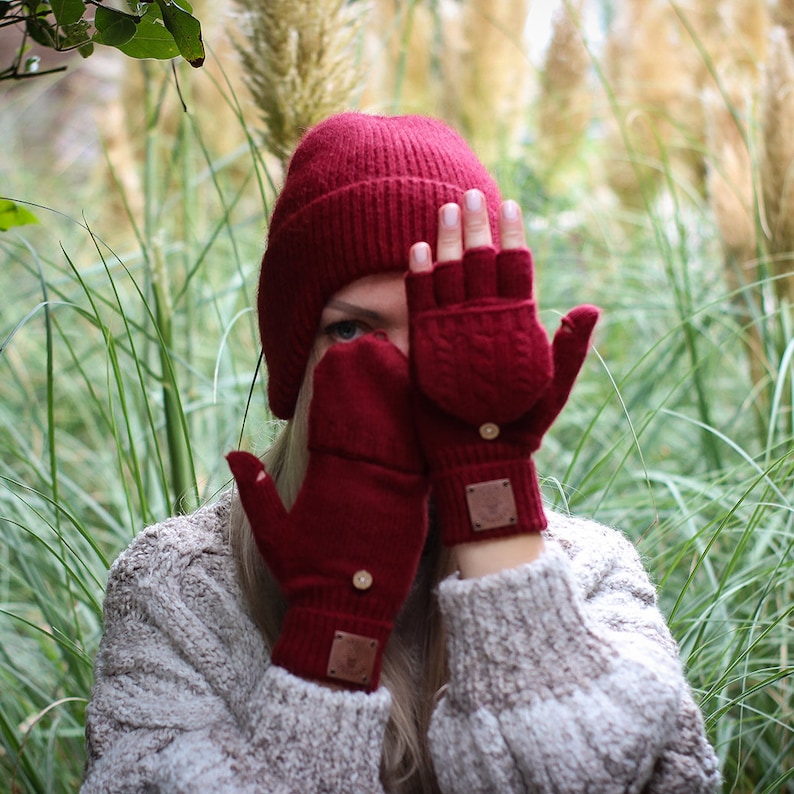 Kaschmir fingerlose Handschuhe, Flappers Fäustlinge Handschuhe, Cabrio Fäustlinge, Geschenk für sie, Geschenk für ihn Bild 4