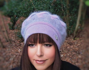 Cashmere Angora Wool Blend Beret for Women – Double Layer Knit, Warm & Stylish, a Great Deal! Gift for her
