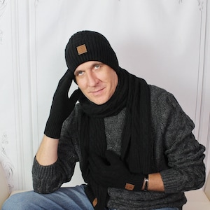 Cashmere set for men: hat, gloves, scarf set, Knit set, cozy and super soft women winter cashmere set. Gift for him.