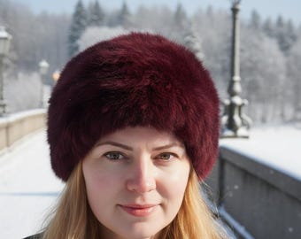 Women’s Natural Rabbit Fur Knitted Hat – Soft, Warm & Elegant Winter Beanie, Cozy gift for her