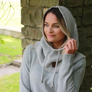 Cashmere Winter Hood Balaclava Hat for Women – Oversized Warm Knit Cozy Hooded Beanie, Soft Head Cover, Luxury Gift for Her