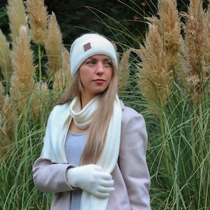 Women Cashmere Set: Hat, Gloves, Scarf, Cashmere Faux fu pom pom beanie, Warm and soft women winter cashmere set, Gift for her