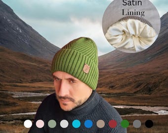 Satin-Lined Men’s Cashmere Beanie for Winter — Soft, Warm Mens Winter Satin- Lined Hat, Luxury Gift for Him