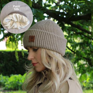 100% Pure Silk-Lined Cashmere Hat – Triple Layer Women’s Winter Beanie, Reduces Frizz, Luxury Gift for Her