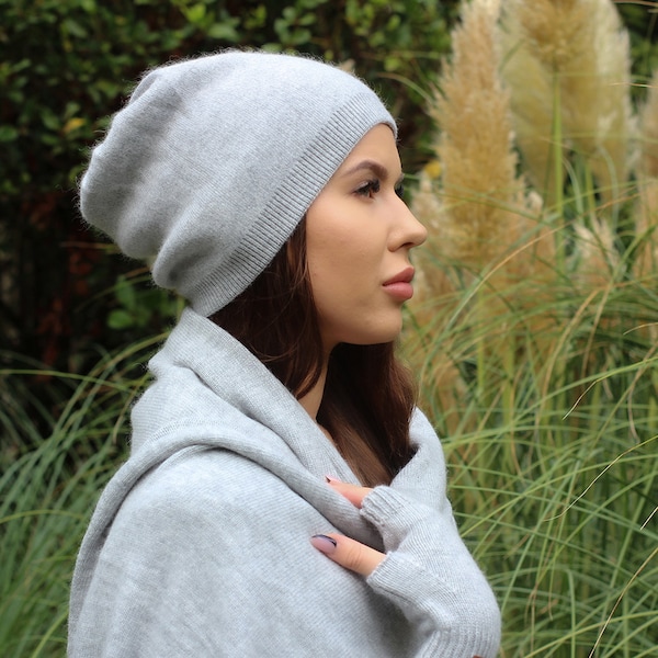 Cashmere beanie, Womens cashmere hat, Warm and soft cashmere slouchy hat, Gift for her