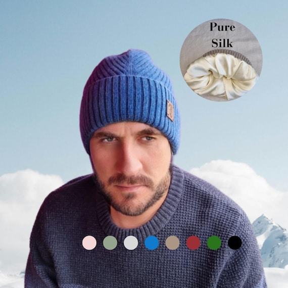 Cashmere & 100% PURE SILK Lined Hat for Men – Winter Beanie  display picture 3
