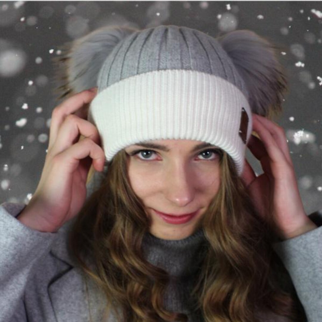 Buy Cashmere Double Fox Fur Pom Pom Hat, Cozy and Warm Women's Girl's  Bobble Beanie, Gift for Her Online in India