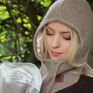 Silk-Lined Cashmere Winter Hood Hat for Women – Soft Knit Balaclava Style, Warm Hooded Beanie, Cozy Head Cover, Luxury Gift for Her