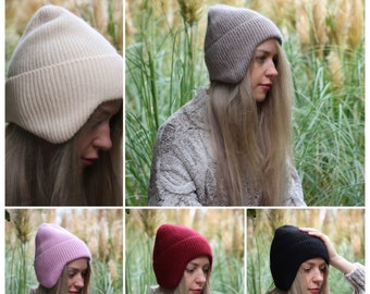 Unisex earflap hat, Women woollen winter beanie, Gift for her