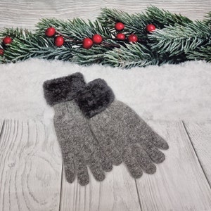 Angora wool gloves, lined gloves, warm and thick womens winter gloves. Dark grey