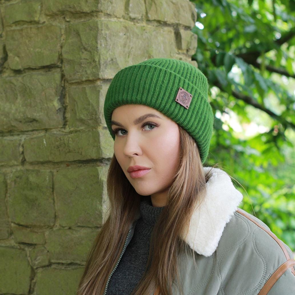 NEW BRODIE CASHMERE women\'s mongolian cashmere beanie in highland green Brodie Cashmere | Accessories | New Brodie Cashmere Womens  main image 3