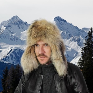 Trappermütze aus Leder mit echtem Fuchspelz – Winddichter Winter-Fliegerhut | Perfektes Geschenk für Ihn