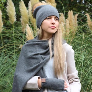 Cashmere Winter Hat for Women – Soft Double Layer Beanie, Warm and Breathable Knit Faux Fur Pom Pom Hat, Elegant Cold Weather Gift for Her