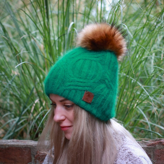 Cashmere Fox Fur Pom Pom Hat Women s Winter Thick Cashmere Knit Beanie Hat Gift for Her Etsy