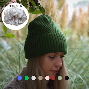 Cashmere & 100% PURE SILK Lined Hat for Women – Winter Beanie for Curly or Thick Hair, Frizz-Free, Luxury Gift, Best Silk-Lined Beanie