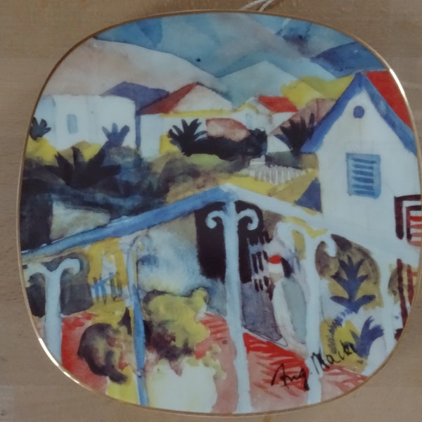 Plaque murale avec motif peint par August Macke. "St. Germain près de Tunis" de la série de photos "Le voyage à Tunis". Rosenthal