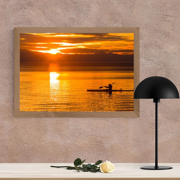 Foto Kanu vor Sonnenuntergang auf Leinwand