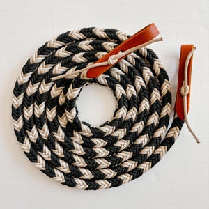 9 ft. Paracord loop rein w/ leather water loops for horse training, trail riding