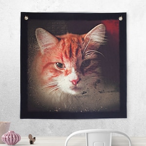 Fabric wall decoration, cat photography, tapestry, wall hanging, animal on canvas, gift cat, personalized portrait