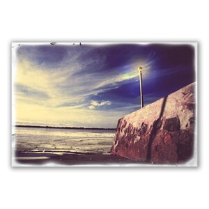 Lake photography, nature wall art, dock image, nature photo printing, calm landscape, seascape, icy lake