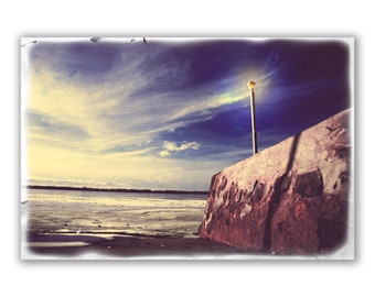 Lake photography, nature wall art, dock image, nature photo printing, calm landscape, seascape, icy lake