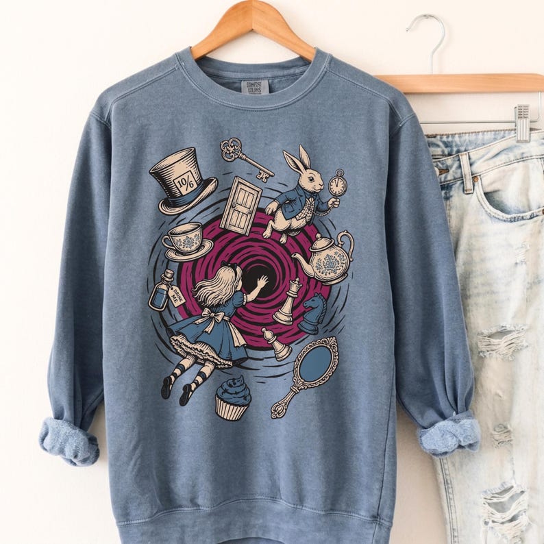 Wonderland Rabbit Hole Sweatshirt | Vintage Psychedelic Alice & White ...
