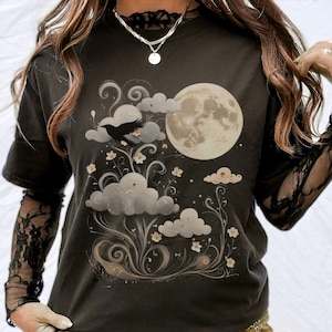 Moonlit Crow Comfort Colors Shirt: Witchy Raven Graphic Tee