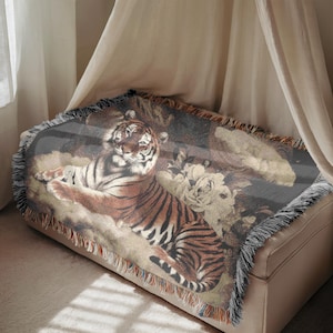 Woven Tiger Blanket: Celestial Tapestry Throw - Gothic Home Decor