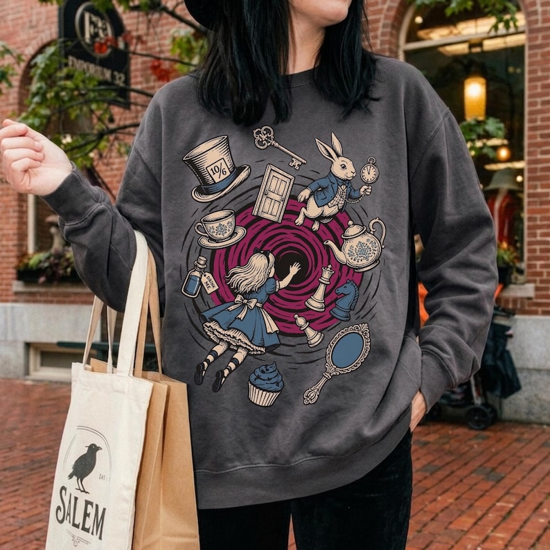 Wonderland Rabbit Hole Sweatshirt | Vintage Psychedelic Alice & White ...