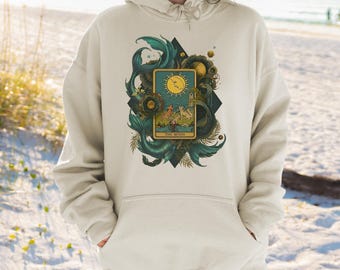 Moon Tarot Hoodie | Mermaid Tarot Card Sweatshirt, Celestial Fantasy Ocean Graphic