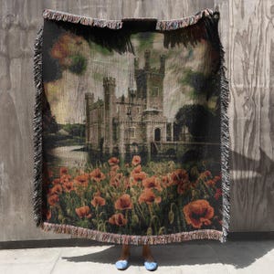Gothic Castle Woven Blanket: Dark Fairytale Tapestry Throw