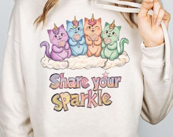 Kawaii Cat Cropped Hoodie | Unicorn Hooded Sweatshirt, Cute Caticorn Pastel Bella+Canvas Fleece