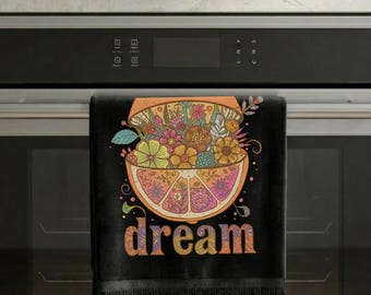 Dream Citrus Floral Fingertip Towel | Retro Boho Bathroom Hand Towel, Whimsical Fruit Kitchen Decor, Colorful Cottagecore Towel